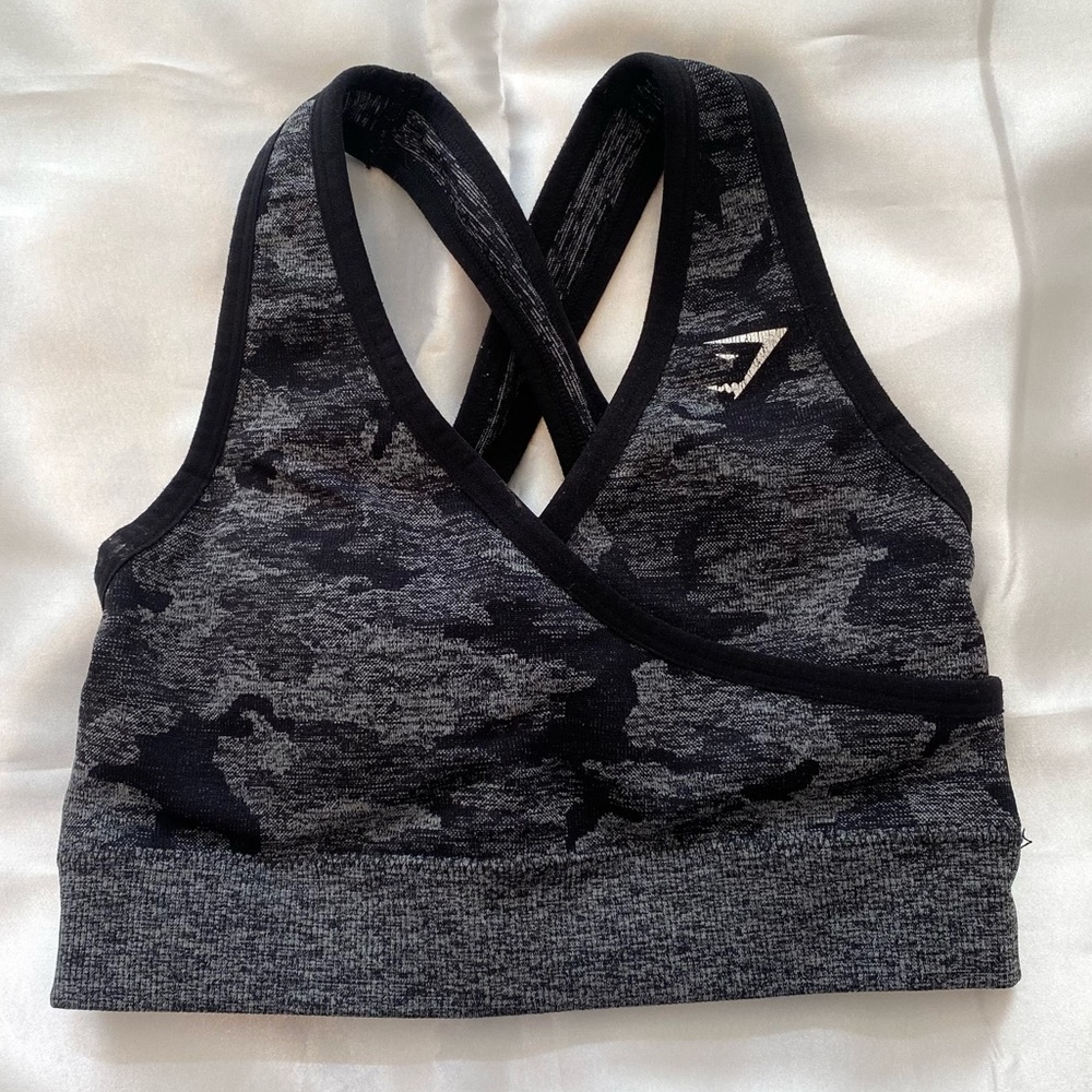 GYMSHARK Black Camo Sports Bra